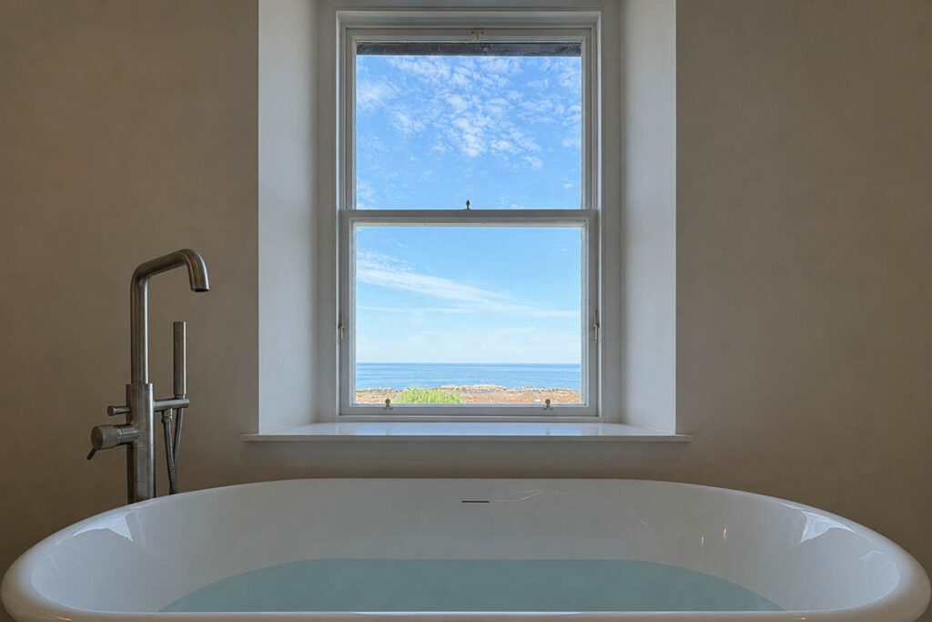 Sash window restoration in Dunbar near Edinburgh. What a view!